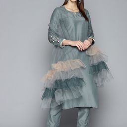 Kvsfab Women Grey Sequinned Kurta with Trousers & With Dupatta-image-17