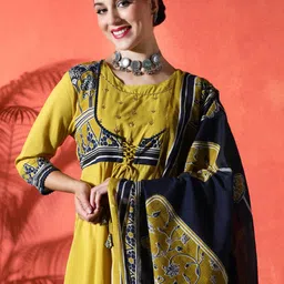 Sangria Floral Embroidered Pure Cotton Kurta Set With Dupatta-image-21