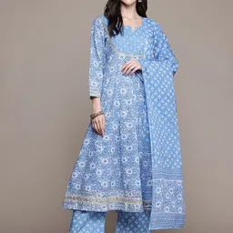 R RANAK CREATION Floral Printed Thread Work Pure Cotton Kurta with Palazzos & With Dupatta-42