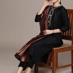 Anouk Women Ethnic Motifs Yoke Design Regular Sequinned Kurta with Trousers & Dupatta-picture-2