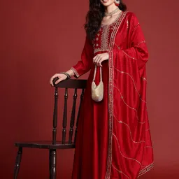 Indo Era Ethnic Motifs Embroidered Empire Kurta with Trousers & Dupatta-54