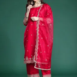 Indo Era Ethnic Motifs Embroidered Sequinned Kurta With Trousers & Dupatta-image-52