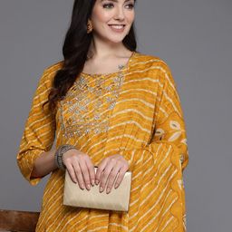 Indo Era Women Floral Yoke Design Regular Pure Cotton Kurta with Trousers & With Dupatta-picture-8