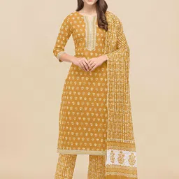 KALINI Women Mustard Yellow Kurta with Palazzos & With Dupatta-image-41