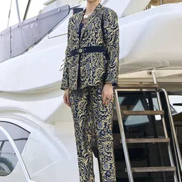 MOJILAA Ethnic Motifs Brocade Woven Designed Top With Jacket & Belt With Trousers-image-9