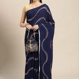 Mitera Navy Blue Embellished Sequinned Saree-picture-30