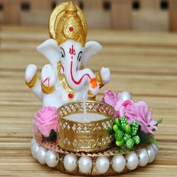 eCraftIndia White & Pink Handcrafted Lord Ganesha Tea Light Holder Showpiece-43