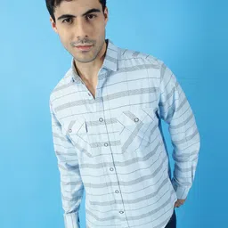 Mast & Harbour Spread Collar Striped Casual Pure Cotton Shirt-image-20