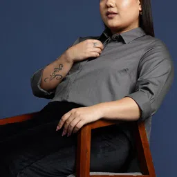 Hancock Women Plus Size Solid Cotton Formal Shirt-image-61