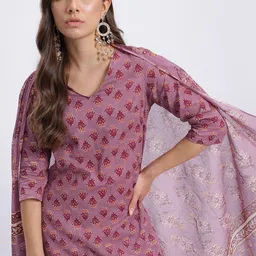 HERE&NOW Ethnic Motifs Print Kurta with Trousers & Dupatta-picture-13