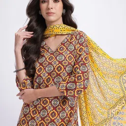 HERE&NOW Ethnic Motifs Print Kurta with Trousers & Dupatta-picture-12