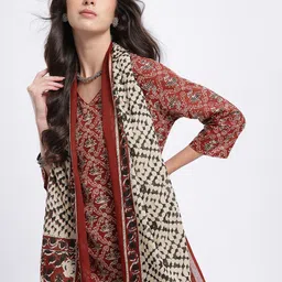 HERE&NOW Ethnic Motifs Print Kurta with Trousers & Dupatta-image-51