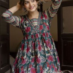 Anouk Women Floral Printed Empire Aari Work Pure Cotton Kurta with Pyjamas & Dupatta-image-16