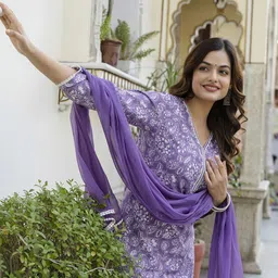 Anouk Women Floral Printed Beads and Stones Pure Cotton Kurta with Pyjamas & Dupatta-image-1