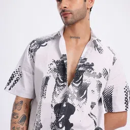 UNRL Abstract Printed Pure Cotton Relaxed Fit Casual Shirt-picture-1
