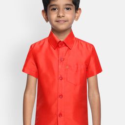 THANGAMAGAN Boys Red Original Regular Fit Solid Casual Shirt-image-82