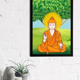 eCraftIndia Mustard Orange & Green Meditating Lord Buddha Satin Matt Textured UV Wall Art-image-50