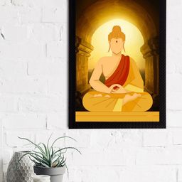 eCraftIndia Brown & Mustard Yellow Meditating Lord Buddha Satin Matt Textured UV Wall Art-image-88