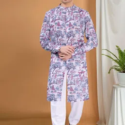 SHIWAM ETHNIX Ethnic Motifs Printed Band Collar Regular Kurta With Pyjama-22