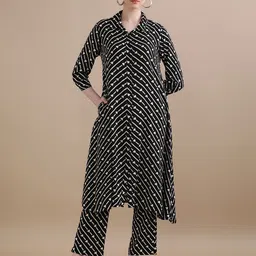BLACK & BLAH BLAH Geometric Printed Shirt Collar Regular Kurta With Trousers-2