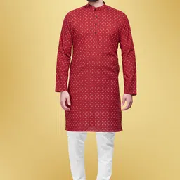 SHIWAM ETHNIX Geometric Printed Mandarin Collar Regular Kurta with Pyjamas-picture-18
