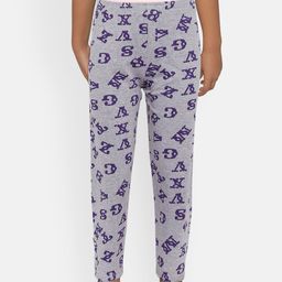 SINI MINI Girls Grey & Purple Printed Regular Fit Lounge Pants-image-69