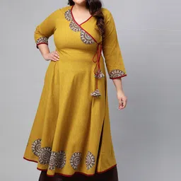 YASH GALLERY Women Plus Size Mustard Yellow Yoke Design Angrakha Anarkali Kurta-picture-9