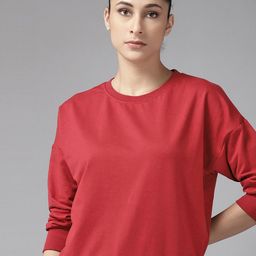 Roadster Women Red Drop-Shoulder Sleeves Solid Sweatshirt-image-24