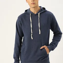 Campus Sutra Men Navy Blue Solid Hooded Bio Wash Sweatshirt-picture-9