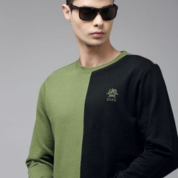 U.S. Polo Assn. Men Olive Green & Black Colourblocked Sweatshirt-image-72