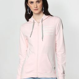 Flying Machine Women Pink Solid Hooded Front-Open Sweatshirt-image-104