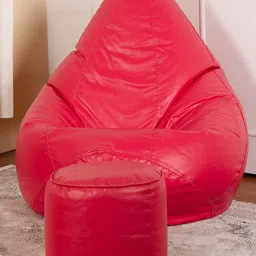 THREADVIBE LIVING Pink 2 Pieces Tear Drop Bean Bag with Footrest Filled-image-55