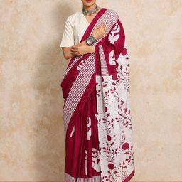 Moara Ready To Wear Pure Cotton Floral Bagru Saree with Unstiched Blouse-image-27