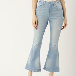 DressBerry Women Blue Flared Mildly Distressed Heavy Fade Stretchable Jeans-picture-15