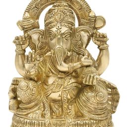 Exotic India Gold Toned Bejwelled Ganesha in Flamboyant Dhoti In Brass Showpiece-image-11