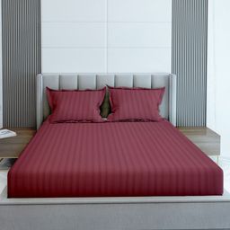 LABHAM Simple Living Red Striped Cotton 210 TC King Bedsheet with 2 Pillow Covers-image-94