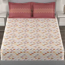 MYTRIDENT White & Rust Geometric Cotton 144 TC Queen Bedsheet with 2 Pillow Covers image 3