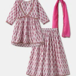 Desi Soota Girls Floral Printed Empire Pure Cotton Kurta With Skirt With Dupatta image 5