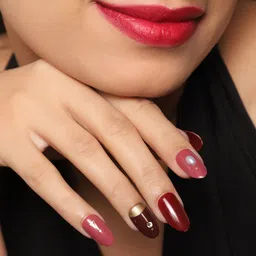 LICK 12 Pcs Matte Burgundy Tip Reusable Artificial Nails With Application Kit-42