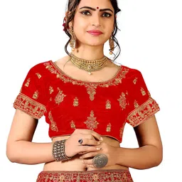 MANVAA Embroidered Thread Work Semi-Stitched Lehenga & Unstitched Blouse With Dupatta image 4