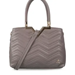 Mochi Grey Textured Structured Handheld Bag with Quilted Detail image 3