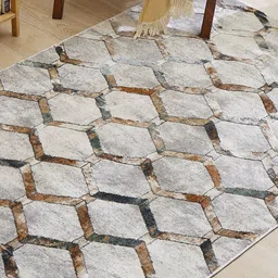 Home Centre Zephyr Davon Beige & Brown Geometric Printed Rectangular Woven Carpet image 2