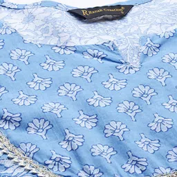 R RANAK CREATION Floral Printed Thread Work Pure Cotton Kurta with Palazzos & With Dupatta image 3