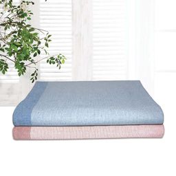 Athom Living Astar Blue & Peach-Coloured 6 Pieces Striped Cotton 210 GSM Bath Towels-1