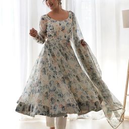 KALINI Women Floral Printed Regular Kurta with Trousers & With Dupatta-10