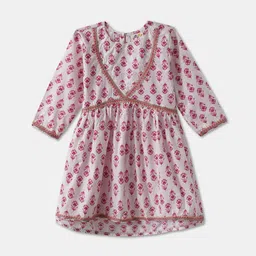 Desi Soota Girls Floral Printed Empire Pure Cotton Kurta With Skirt With Dupatta image 3