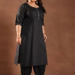 EXTRA LOVE BY LIBAS Plus Size Round Neck Zari Work Kurta With Salwar & Dupatta image 3