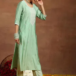 gerua by libas Libas Ethnic Motifs Embroidered Sequinned Straight Kurta With Trouser & Dupatta image 5