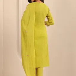 Libas Women Floral Yoke Design Regular Thread Work Kurta with Trousers & With Dupatta image 5