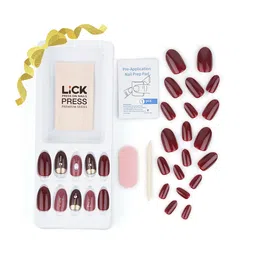 LICK 12 Pcs Matte Burgundy Tip Reusable Artificial Nails With Application Kit image 3